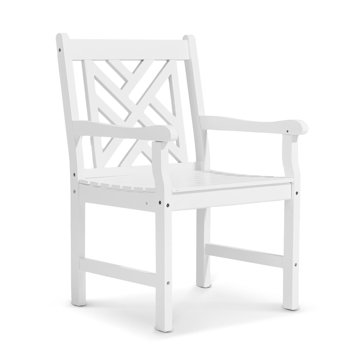 Zimtown 1Pc Patio Dining Chair, Heavy Duty Wood Armchair, Bistro Seating with Slatted Seat ,Outdoor Dining Seating for Indoor Outdoor Balcony Porch Garden, White