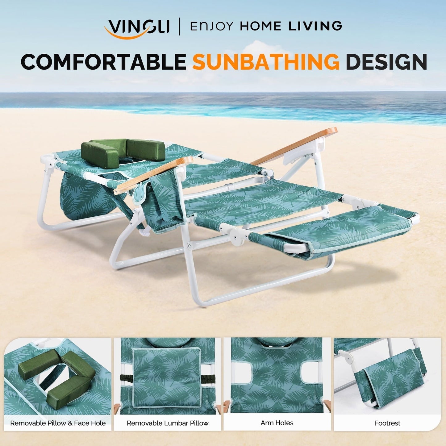 UBesGoo 3-in-1 Patio Lounger - Reclining Outdoor Chair with Built-in Drink Holder & Convenient Carry Bag, Green