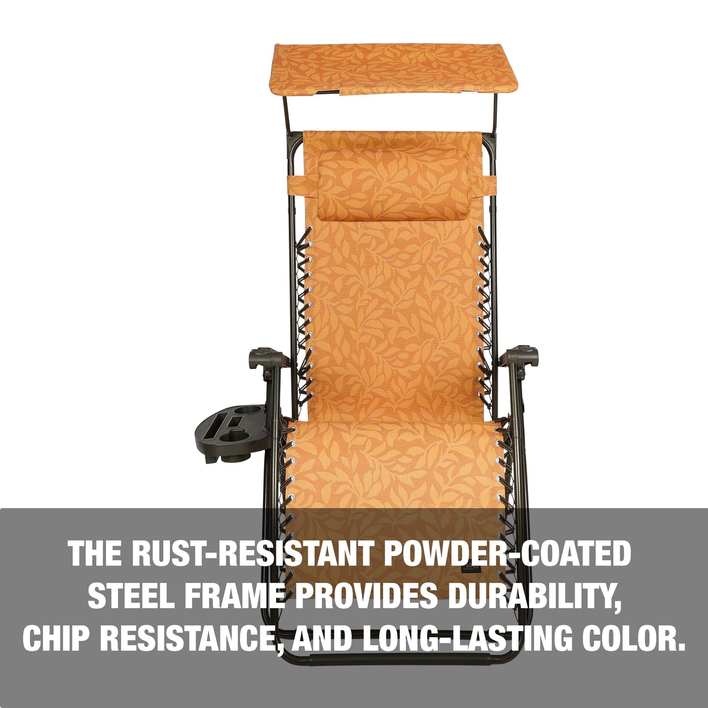 Bliss Hammocks 32 in. Wide Gravity Free Chair W/ Canopy, Drink Tray, & Pillow, Weather & Rust Resistant, 360 Lb. Capacity - Amber Leaf