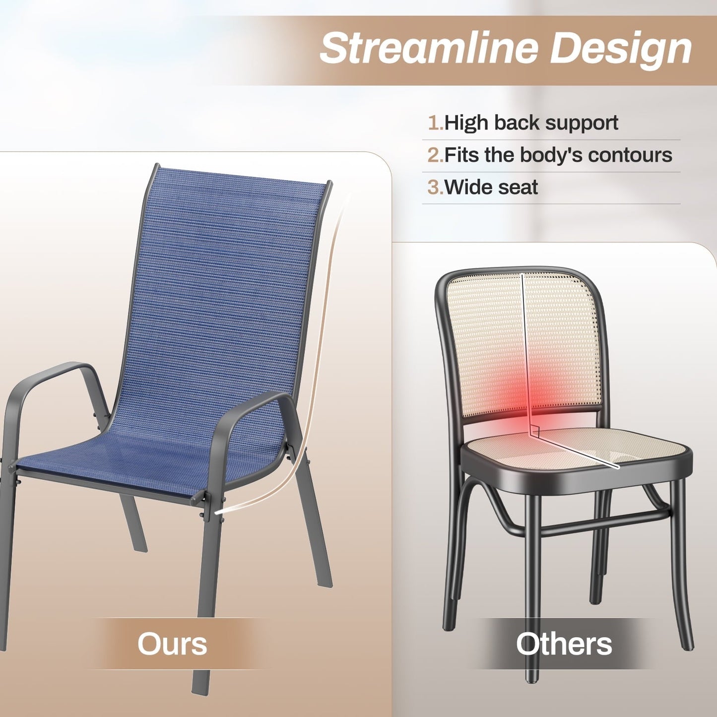 Arlopu Outdoor 6 Piece Dining Chairs, Patio Stackable Textilene Chais for Garden and Backyard