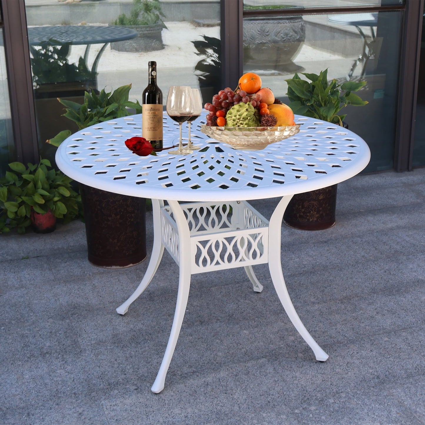 Withniture 42 INCH Patio Table with Umbrella Hole, Outdoor Round Cast Aluminum Bistro Table White