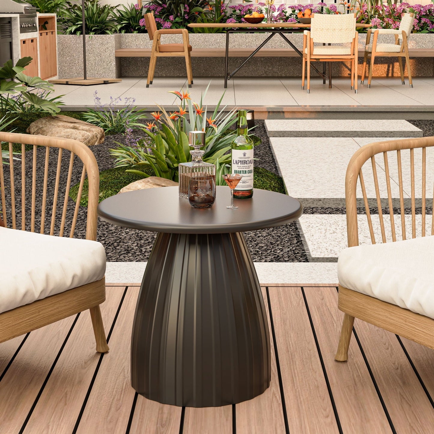 Fsbecl Round Metal Indoor Patio End Table, Black