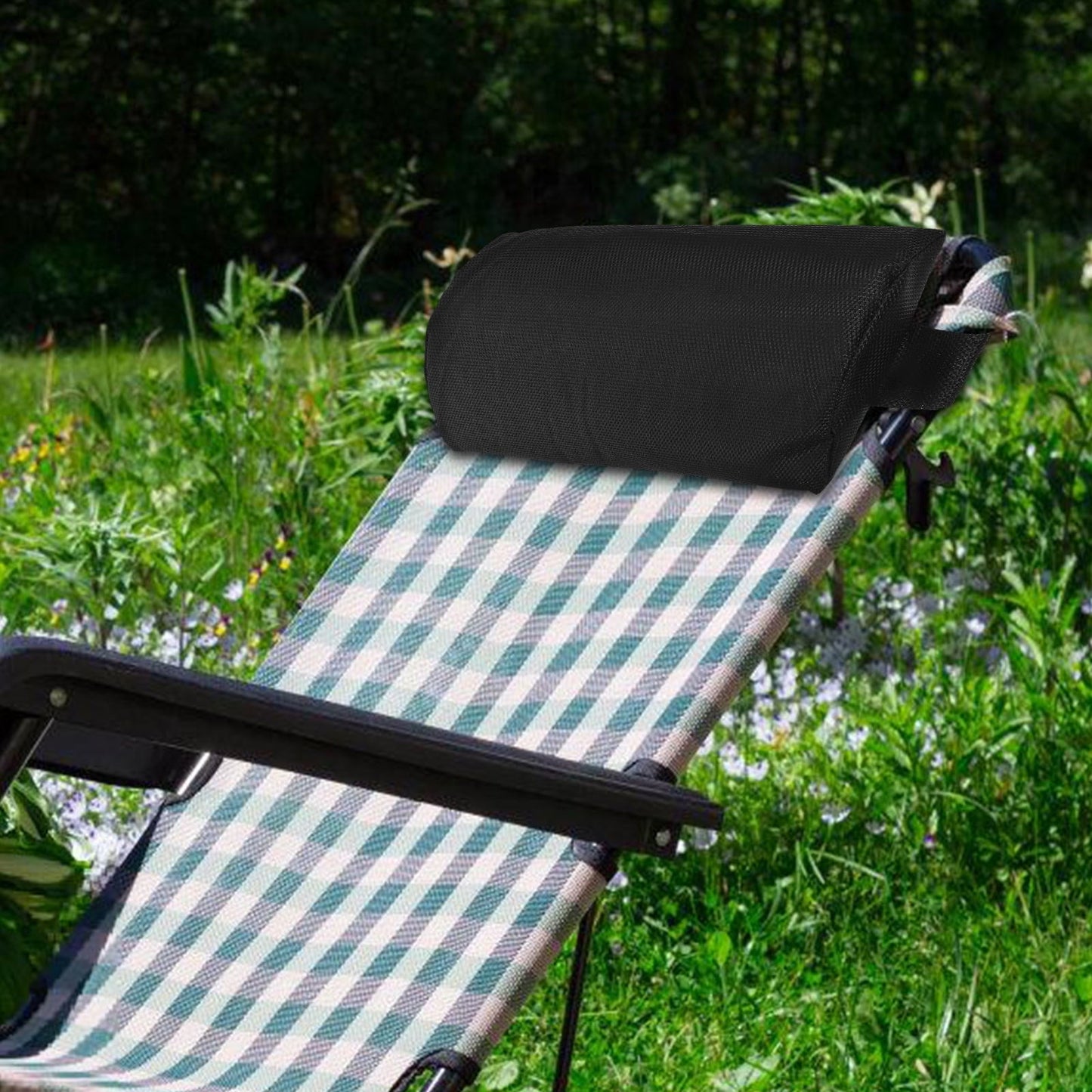 Phenofice 1Pcs Black Cloth Sponge Rectangular Beach Chair Pillow for Outdoor Picnic and Camping 11.8x5.9x2in
