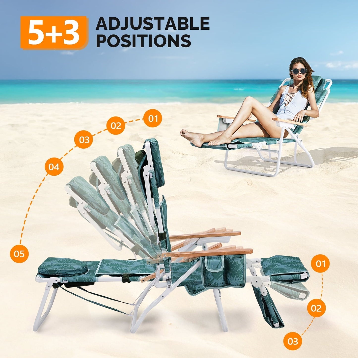 UBesGoo 3-in-1 Patio Lounger - Reclining Outdoor Chair with Built-in Drink Holder & Convenient Carry Bag, Green