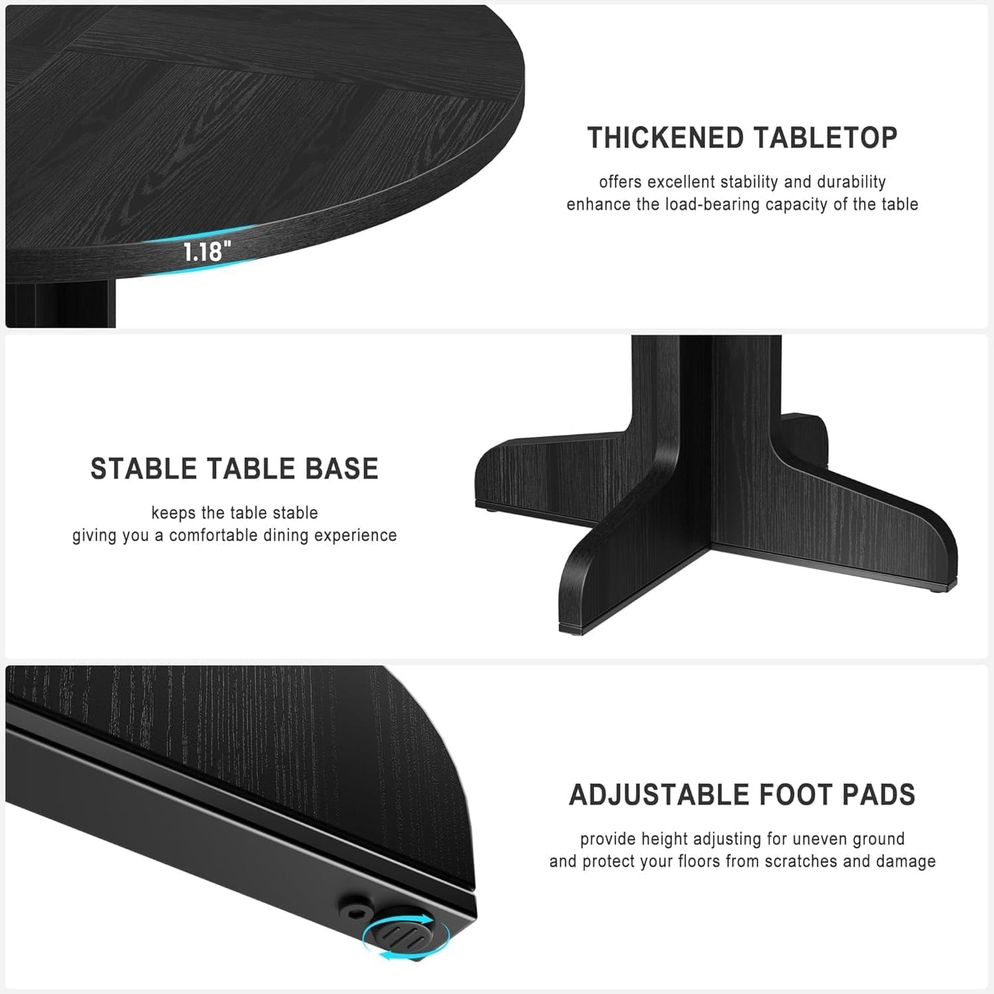 Round Dining Table for 4, 47 in Rustic Kitchen Table with Wooden Base, Sturdy Metal Frame, Multifunctional Design, Easy Assembly for Dining Room, Living Room, Farmhouse Decor