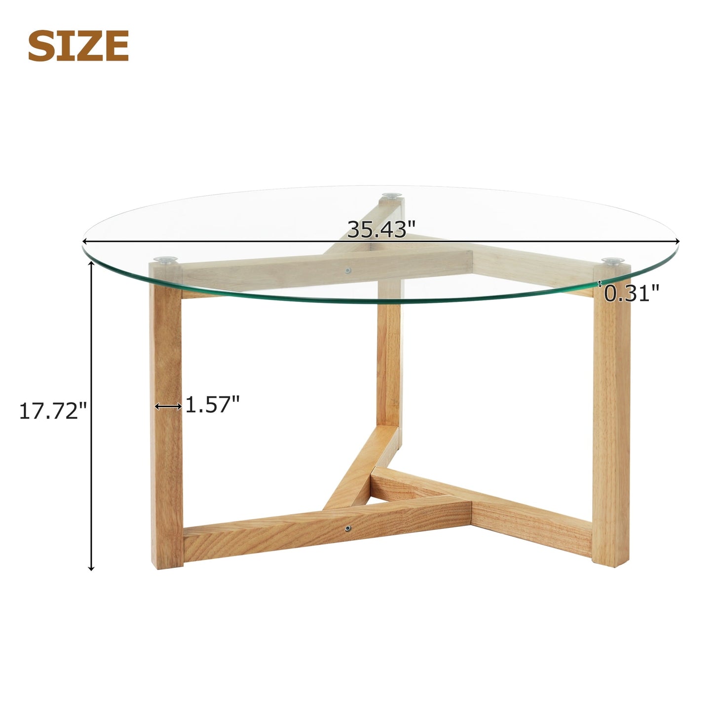 [New Picture] ON-TREND Round Glass Coffee Table Modern Cocktail Table Easy Assembly with Tempered Glass Top & Sturdy Wood Base, Natural (OLD SKU: WF190112AAL)