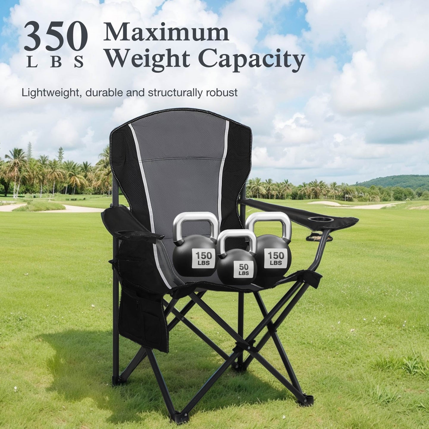 Sophia & William Oversized Camping Chair Outdoor Portable Folding Chair Heavy-Duty Steel Frame Support 350 lbs, 2 Pack, Gray