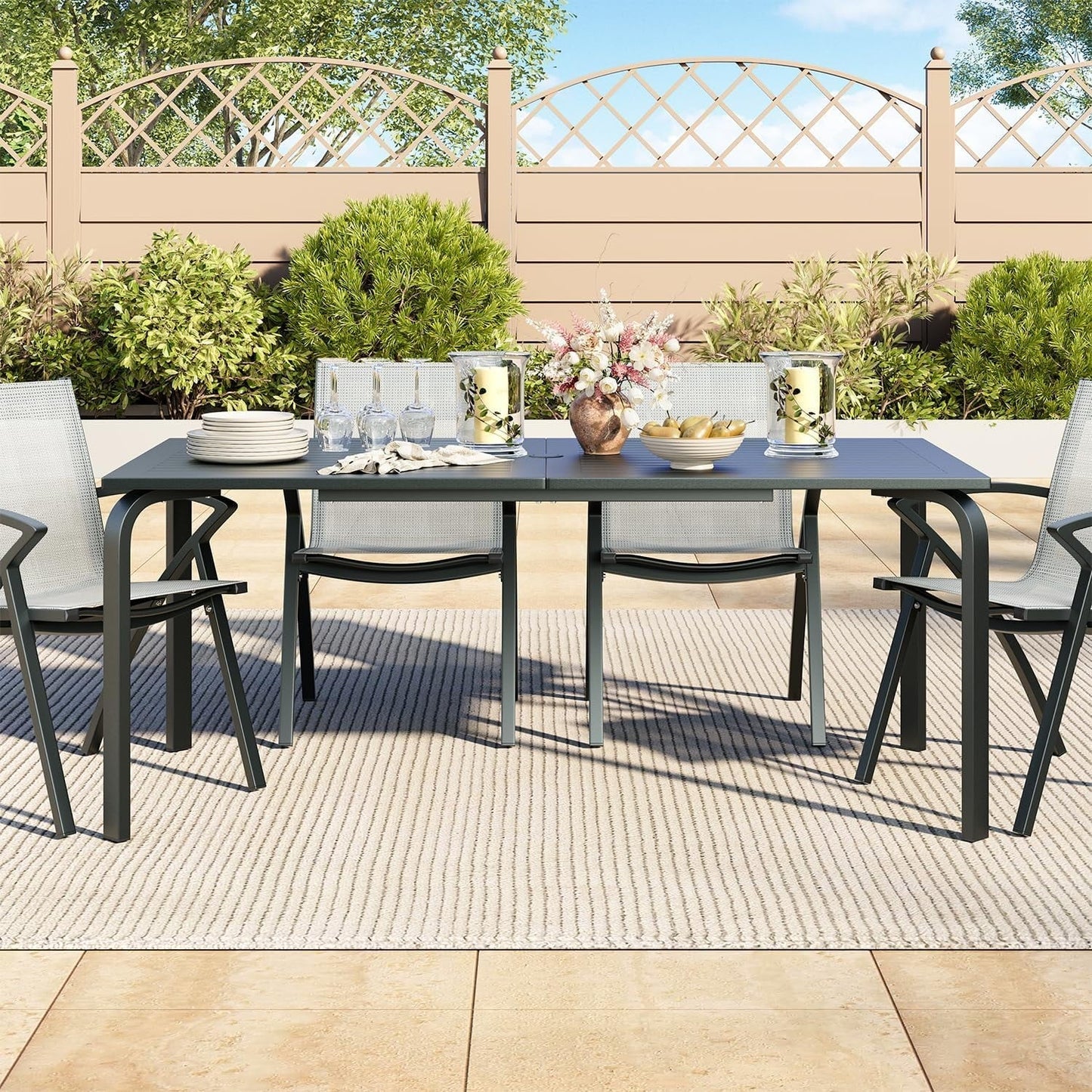Wildbreak Outdoor Dining Table for 8 Person, 70.9 x 35 x 29", Slat Top & Umbrella Hole, Gray