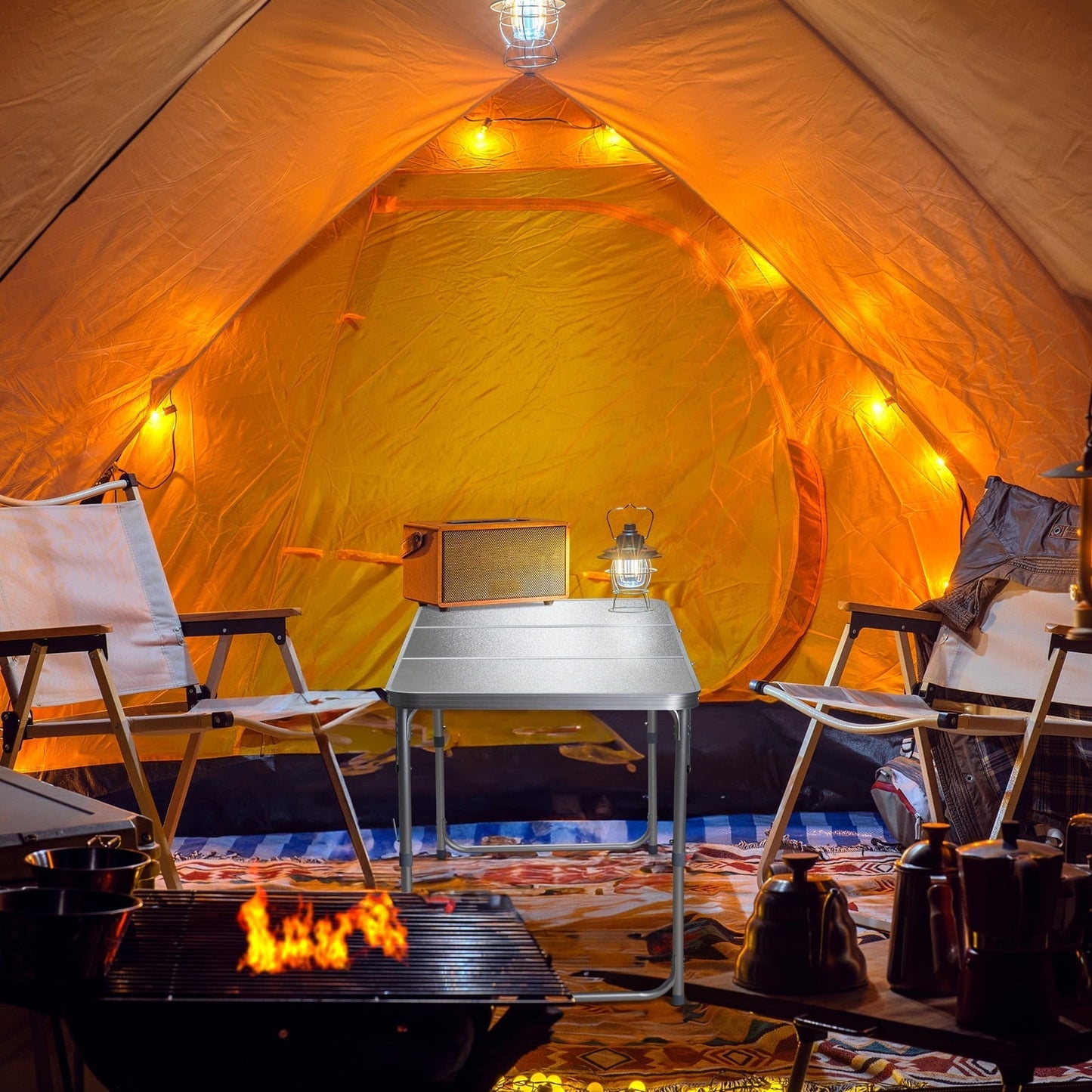 4ft Camping Folding Table, Portable Picnic Table with Adjustable Height, 3 Fold Lightweight Outdoor Aluminum Table for Indoor Travel Beach and Party