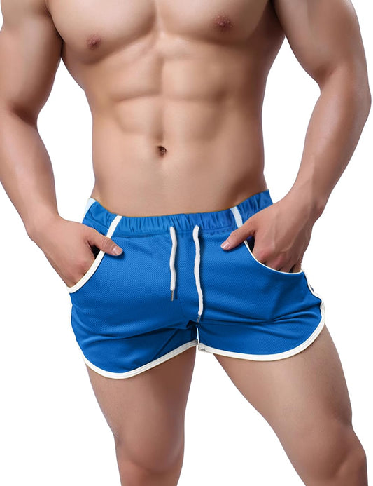 GYMAPE Men's Mesh Athletic Shorts for Running Workout Swimming Quick Dry Lightweigt Color Blue Size M