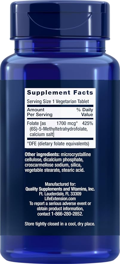 Life Extension Optimized Folate (L-Methylfolate) 1700 mcg DFE, 180 Veg Tablets (Pack of 2)