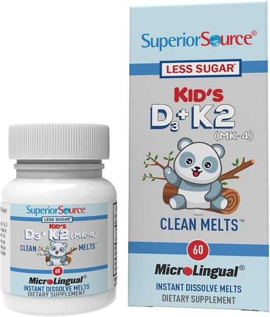 Superior Source Kid's D3 & K2 (MK-4) - Children's Multivitamin - Supports Immune System & Bone Health - Non-GMO, Preservative-Free & Dye-Free - 60 MicroLingual Instant-Dissolve Tablets