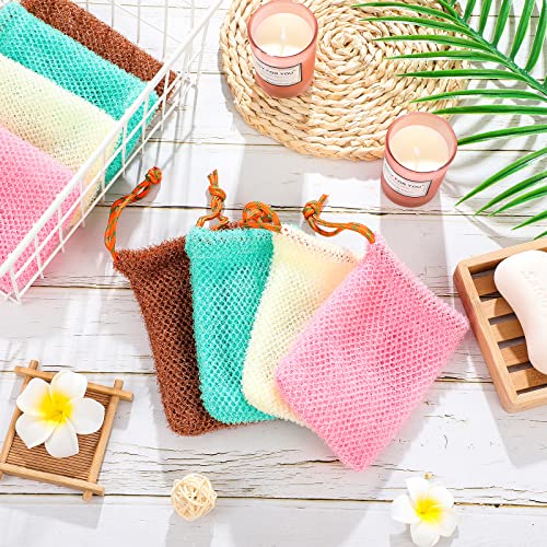 8 Pieces Bar Soap Pouch Mesh Soap Pouch Holder Exfoliating Net Loofah Bags for Shower Mesh Bubble Foam Net Bath Pocket for Women Men Girls (Lake Green, Pink, Beige, Brown)