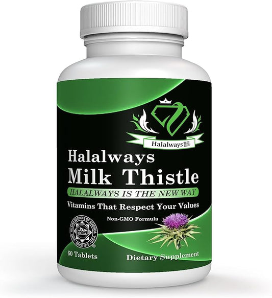 Halalways Milk Thistle Certified Halal Supplement Milk Thistle Liver Detox Supplement Gentle Herbal Liver Cleanse for Men & Women - Liver Health Support - Non-GMO