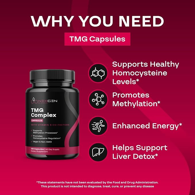 TMG Trimethylglycine Supplement with Methyl B Complex - 500mg Betaine TMG Supplement with Methylated Vitamin B Co Factors for Homocysteine Heart & Liver Support - Vegan & Non-GMO (2 Month Supply)