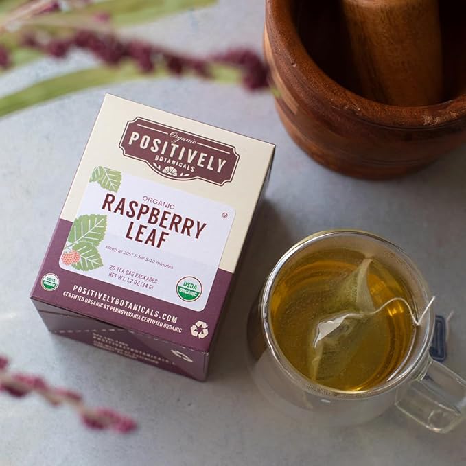 Organic Positively Botanicals Company, Raspberry Leaf Herbal Tea Bags, 20 Count