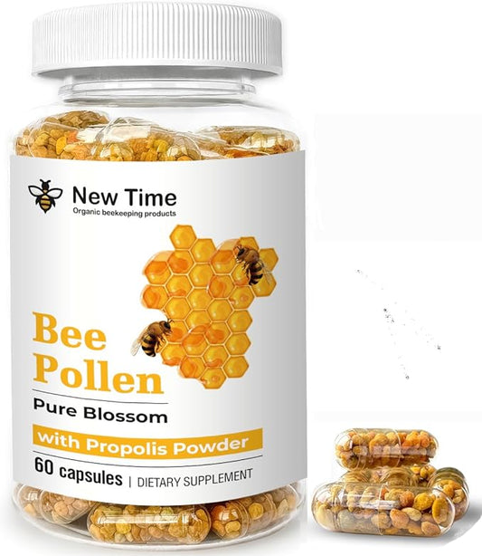 Bee Pollen Capsules with Propolis – Organic Supplement for Energy, Vitality, Wellness, Rich in Vitamins, Immune Support & Nutrient Boost for Men & Women, 100% Pure & Natural for Breast Growth