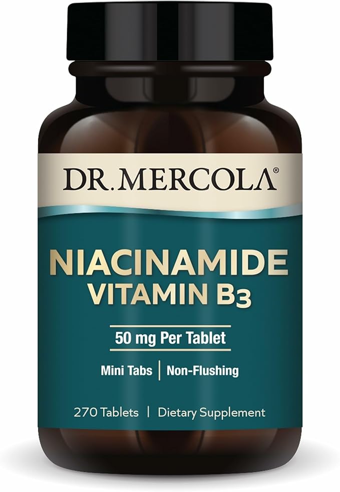 Dr. Mercola Niacinamide Vitamin B3-50 mg per Tablet - Supports Metabolic Health - Non-Flushing - Mini Tabs - Non-GMO, Gluten-Free & Soy-Free - 270 Servings (90 Tablets)