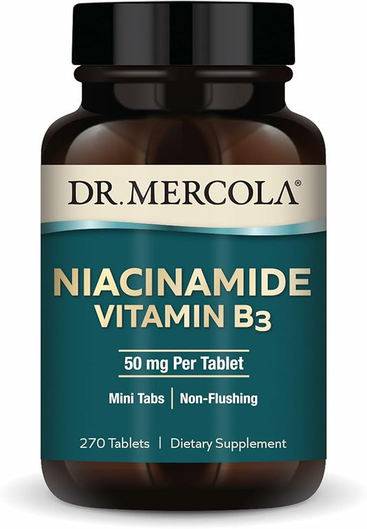Dr. Mercola Niacinamide Vitamin B3-50 mg per Tablet - Supports Metabolic Health - Non-Flushing - Mini Tabs - Non-GMO, Gluten-Free & Soy-Free - 270 Servings (90 Tablets)