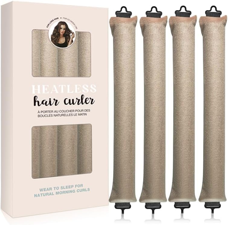 Heatless Hair Curler 4pcs Heatless Curling Rod Overnight Soft Hair Rollers to Sleep No Heat Curls Overnight Curlers for All Hair Types (Braun) Healthy and Stylish, No Heat Needed