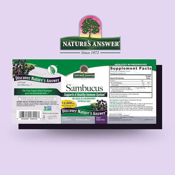 Nature's Answer Sambucus Elderberry Syrup 16 Ounce | Great Tasting Immune Support Supplement | Antioxidant, Vegan, Gluten Free, Made in USA | Single Count