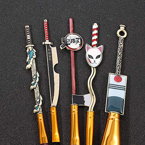 Demon Anime Makeup Brushes Set - 5pcs Kimetsu Yaiaba Peripheral Makeup Brushes Nezuko Tanjirou Metal Handle Makeup Tools Gift for Fans