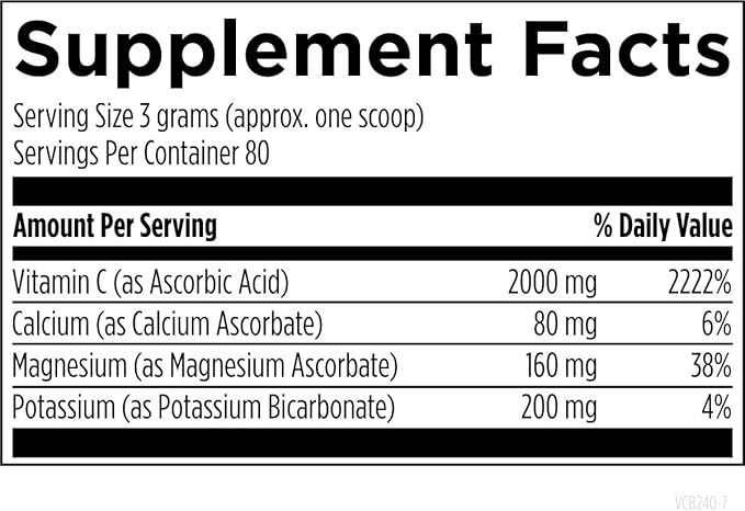 Designs for Health Buffered Vitamin C Powder 2000mg - Powdered Vitamin C (Ascorbic Acid) for High Dosing with Alkalizing Minerals to Be Gentle on The Stomach - Non-GMO Drink Mix (80 Servings / 240g)