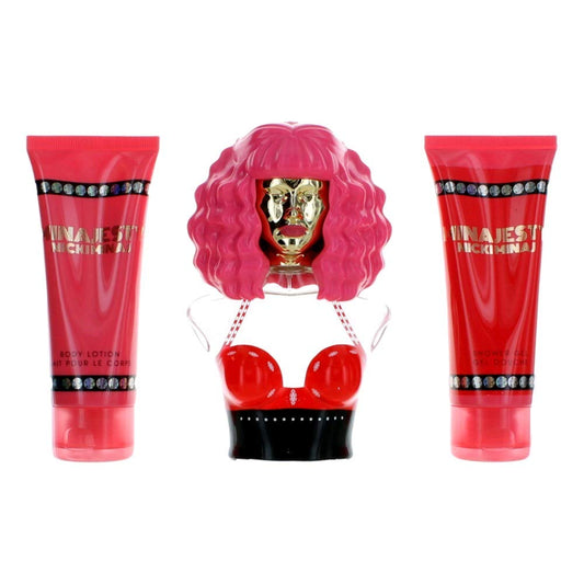 Nicki Minaj Minajesty 3-Piece Women'S Perfume Gift Set,Red Berries, Lemon, Peach, Magnolia, Frangipani, Orchid, Tonka Bean, Whit