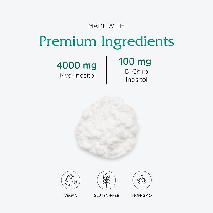 Vitanica Optinositol, Dr Formulated Myo-Inositol & D-Chiro Inositol Powder 4100 mg, 30 Day Supply, Ovulation and Fertility Support Supplement for Women, Gluten Free, Non-GMO, Vegan, 4.4 Ounce