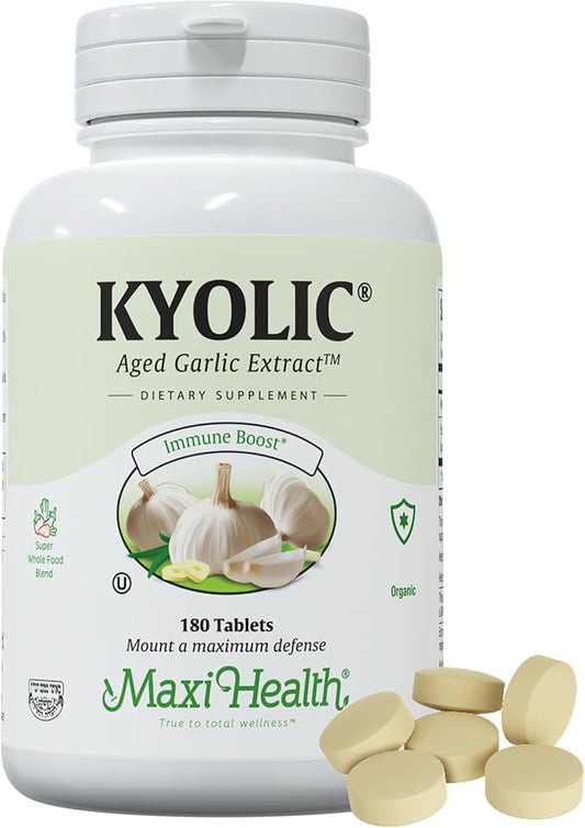 Maxi Health Kyolic Organic Garlic Supplement - Kosher Garlic Tablets with Kyolic Aged Garlic Extract for Immune Support - Vegetarian Garlic Pills (180 Count)