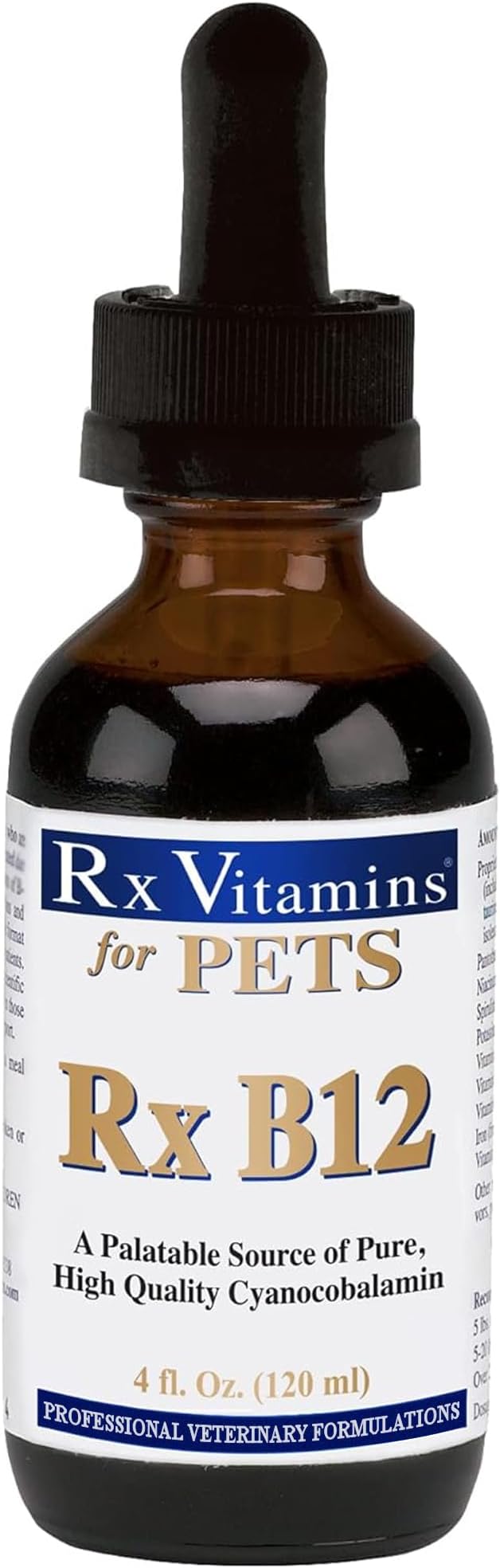 Rx Vitamins Rx B12 for Dogs & Cats - Vitamin B12 Liquid Supplement for Pets - Dog Vitamins for Small & Large Breed - Cat Health Supplies - 4 oz.