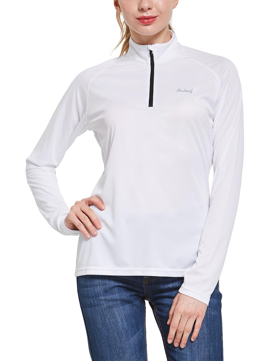 BALEAF Women's Sun Shirts 1/4 Zip Pullover UPF50+ UV Protection Lightweight Quick Dry Golf Hiking Running Workout Tops White Size M