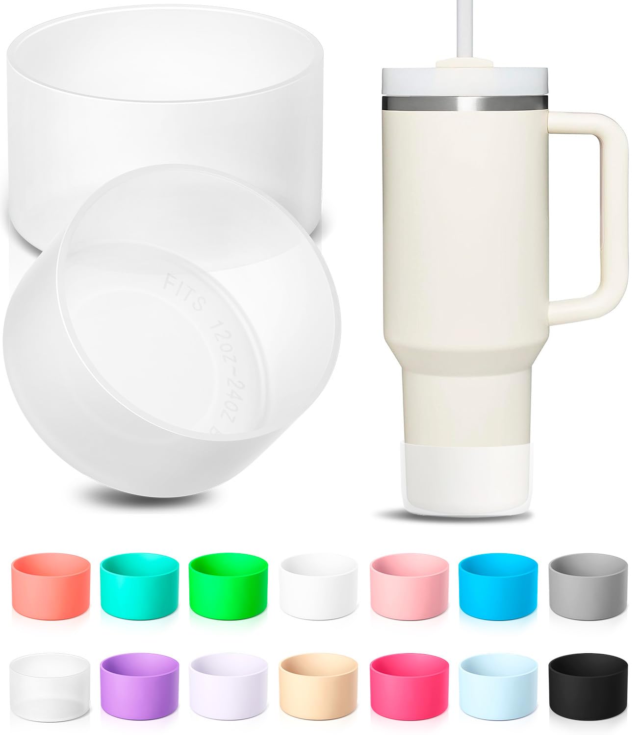 KTKUDY 2Pcs Silicone Boot for Stanley Quencher Tumbler H2.0 30 oz 40 oz & IceFlow 20 oz 30 oz & intended for Hydro Flask Water Bottle 12-24 oz - Protective Cup Bottom Accessories Fits Stanley Cup