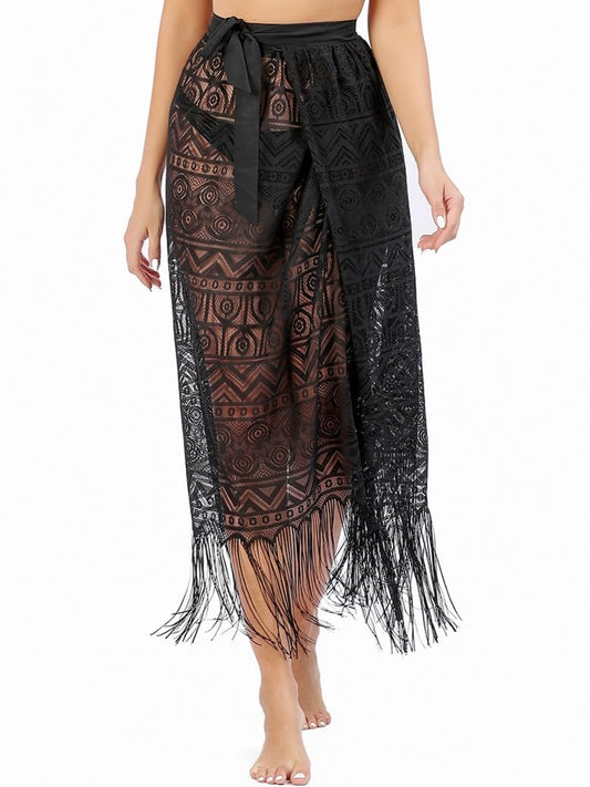 AUZURE Sarong Coverups for Women Sheer Tie Side Swimsuit Pareo Wrap Skirt Beach Bathing Suit Bikini Cover-Up