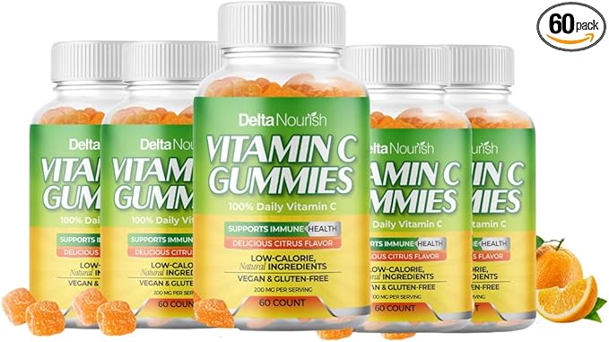 Vitamin C Gummies - Immune Support Supplement - 200mg Vitamin C Per Serving - Non-GMO, Gluten-Free, Natural Citrus Flavor - Antioxidant Support - 60 Gummies (5)