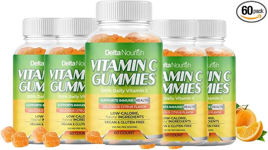 Vitamin C Gummies - Immune Support Supplement - 200mg Vitamin C Per Serving - Non-GMO, Gluten-Free, Natural Citrus Flavor - Antioxidant Support - 60 Gummies (5)