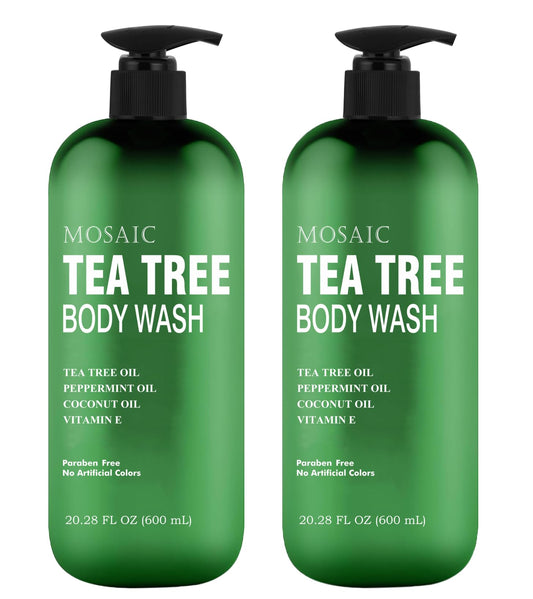 AnatoliaDaphne Tea Tree Body Wash and Shower Gel with Vitamin E for Jock Itch, Eczema, Ringworm, Body Odor, Body Wash Women & Men with Added Body Oils,LARGE 20.2 FL Oz Bottle (Tea Tree, Pack of 2)