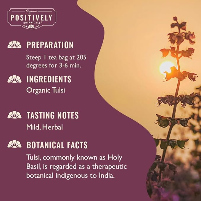 Organic Positively Botanicals Company, Tulsi Leaf Herbal Tea Bags, 20 Count