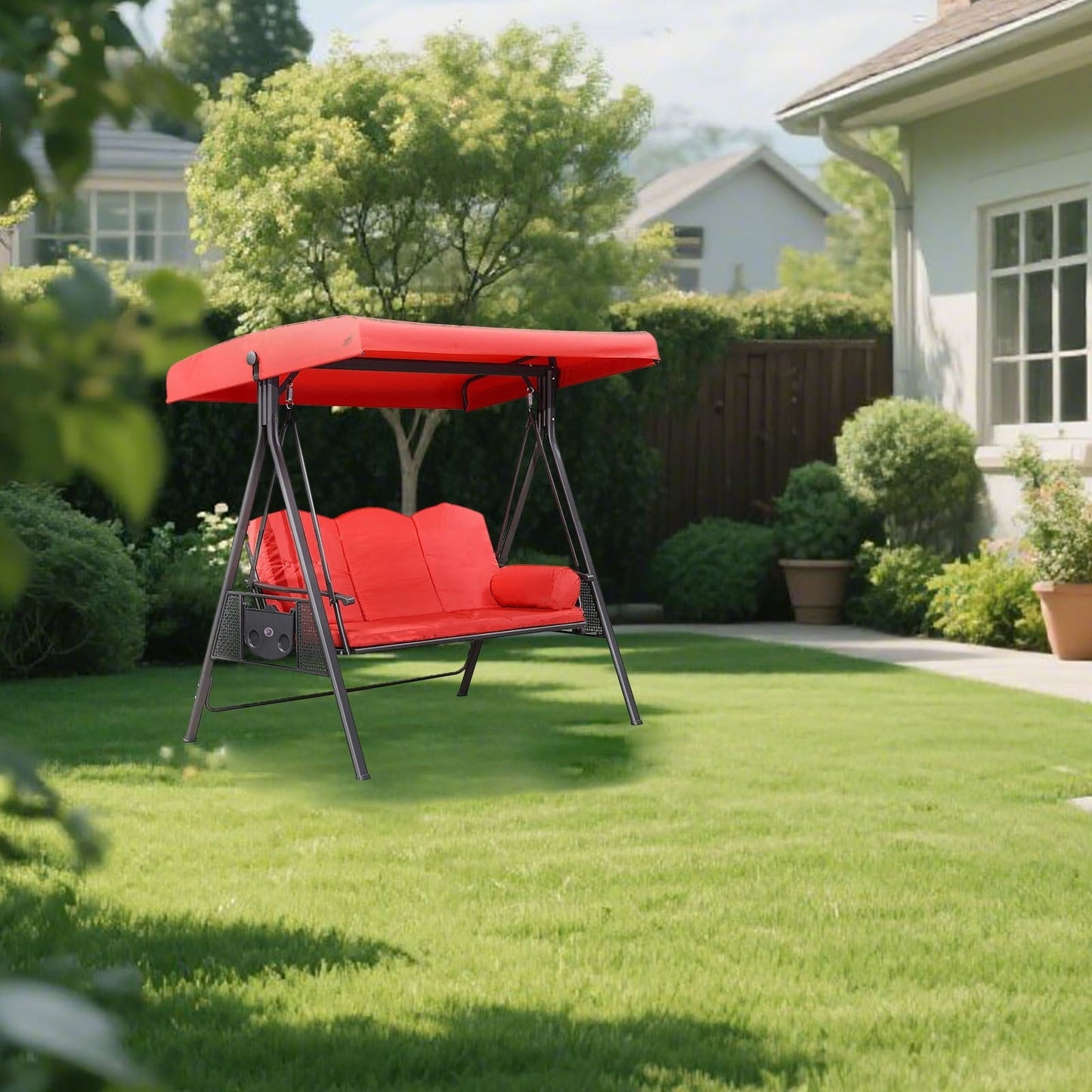 3-Seat Outdoor Patio Porch Swing with Adjustable Tilt Canopy (Excluding iron frame chairs Cushions and Pillow）Black