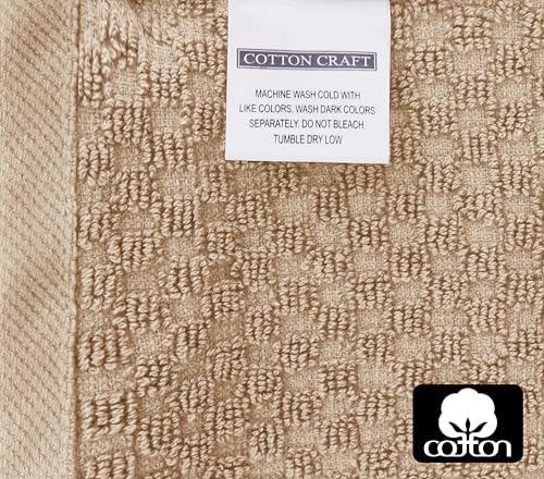 COTTON CRAFT Bath Mitt - Exfoliating Glove - Set of 6 Euro Spa Waffle Weave Towel Mitts - 100% Cotton Body Shower Glove Washcloth with Hanging Loop - Sensitive Skin Friendly - Large 5.5x10 -Linen