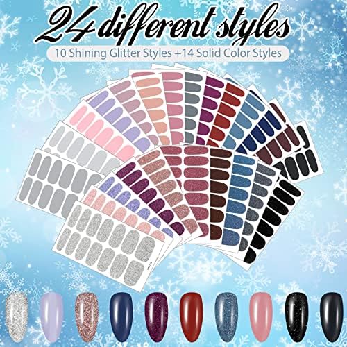 Maitys 336 Pieces 24 Sheets Full Nail Stickers Wraps Polish Strips Self Adhesive Gel Nail Decal Manicure Kits with File for Women Girls(Cute Style,Cute Color)