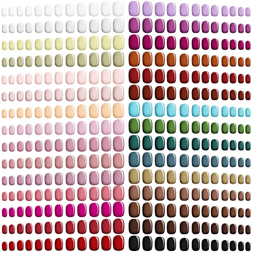 Honoson 720 Pieces Short False Nails Medium Square Artificial Fake Nails Full Cover Fingernails Coffin Press on Nails Glossy False Nails Tips for Women Girls DIY Nail(Elegant Colors)