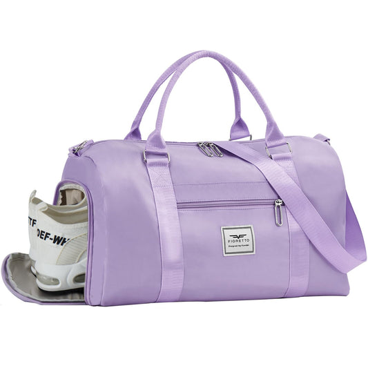 FIORETTO Womens Gym Tote Duffle Bag with Wet Pocket & Shoe Compartment, Sports Duffel Overnight Weekender Hospital Workout Carry on Bag for Girls, Ideal for Travel, Swimming, Dance, Ballet Purple