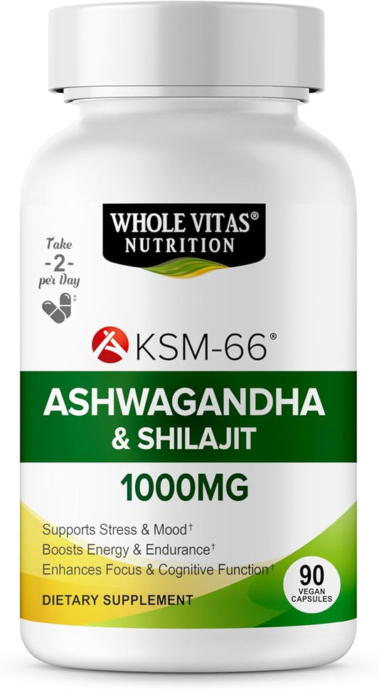 KSM-66 Ashwagandha and Shilajit Extract Capsules (90 Capsules / 45 Servings, 1000 mg KSM-66 Per Serving) | Premium Ashwagandha Root Extract - Gluten Free, Non-GMO