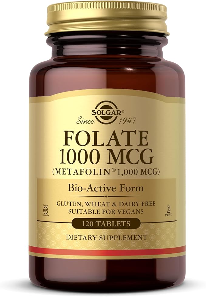 SOLGAR Folate 1000 mcg - 120 Tablets - 1000 mcg Bio-Active Metafolin - Vegan, Gluten Free, Dairy Free, Kosher - 120 Servings