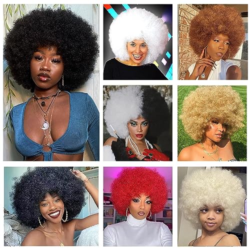 G&T Wig 70's Afro Curly Wigs for Black Women Glueless Wear and Soft Black Afro Wigs Large Bouncy and Soft Natural Looking Full Wigs for Daily Party Cosplay Costume Halloweeen(1B)