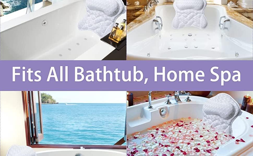 Bath Pillow, Tub Pillow for Bathtub Support Neck,Head and Back with Strong Non-Slip Suction Cups and Comfortabl 3D AirMesh Bath Pillow for Men and Women