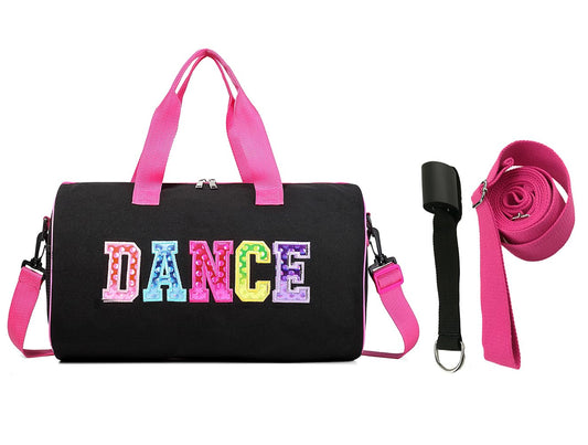 Dance Duffle Bag for Girls, Kids Toy Storage Bag,Weekend Bag,Overnight Bag,Gymnastics bag 17"Lx9"Wx9"H (Rose Set-stretch band)