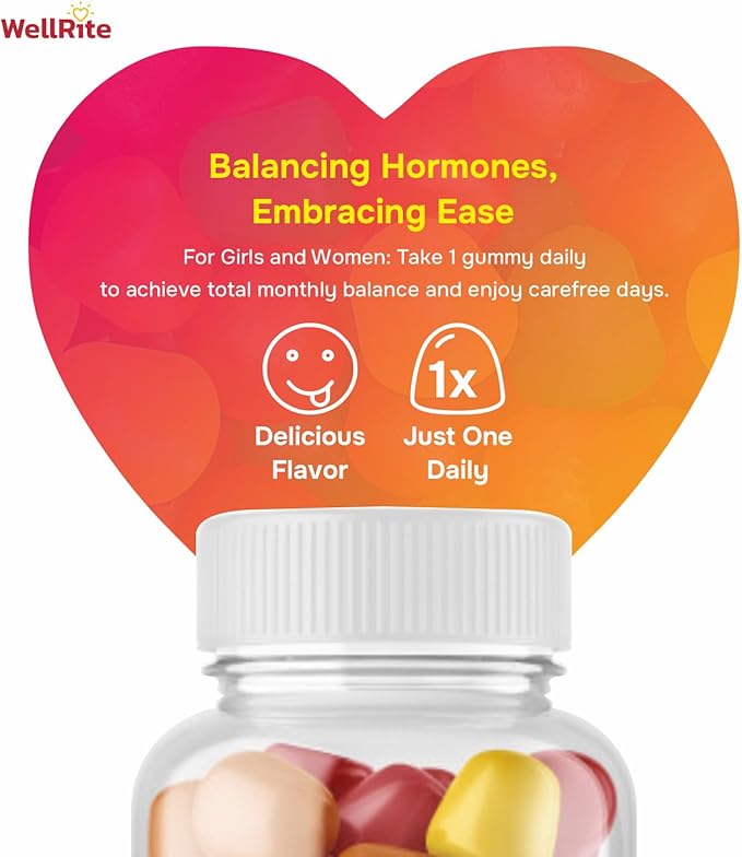 PMS Gummy Vitamins That Provides Total Monthly Balance & Carefree Days, 60 Count, Strawberry Flavored, Vegan, Gelatin Free, Gluten Free, Nut Free, Relieves Cramps, Normal Menstrual Flow