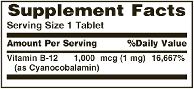 Nature's Bounty Vitamin B-12 1000 mcg Tablets, 100 Count (Pack of 1)